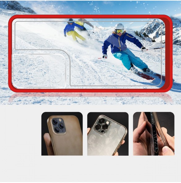 Genomskinligt 3-i-1 fodral för Samsung Galaxy S22 Ultra Frame Gel Cover Röd