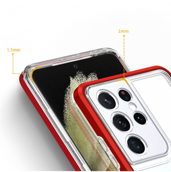 Genomskinligt 3-i-1 fodral för Samsung Galaxy S22 Ultra Frame Gel Cover Röd