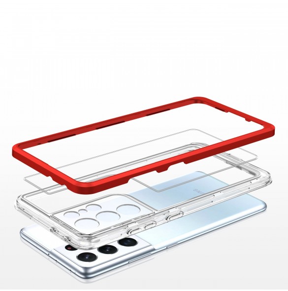 Genomskinligt 3-i-1 fodral för Samsung Galaxy S22 Ultra Frame Gel Cover Röd