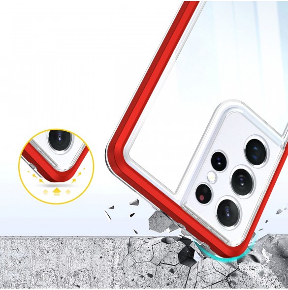 Genomskinligt 3-i-1 fodral för Samsung Galaxy S22 Ultra Frame Gel Cover Röd