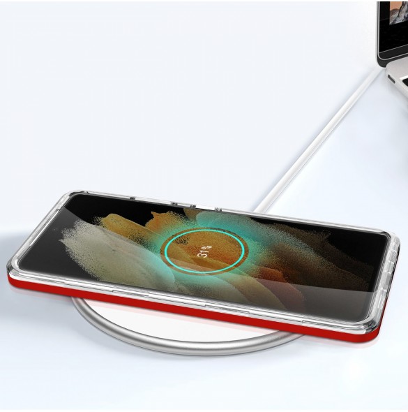 Genomskinligt 3-i-1 fodral för Samsung Galaxy S22 Ultra Frame Gel Cover Röd