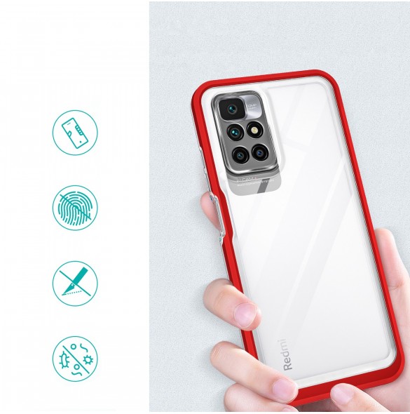 Genomskinligt 3-i-1 fodral för Xiaomi Redmi 10 Frame Gel Cover Röd
