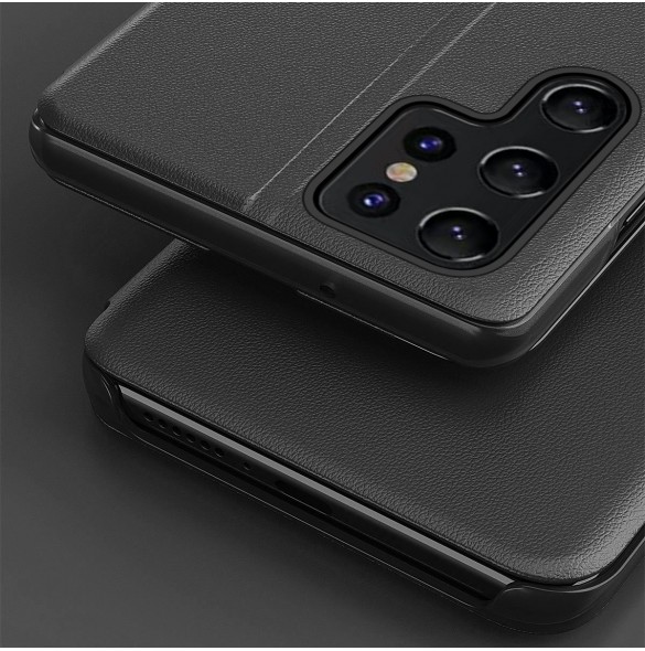 Eco Leather View Case elegant fodral med flip-fodral och stativfunktion för Samsung Galaxy S22 Ultra black
