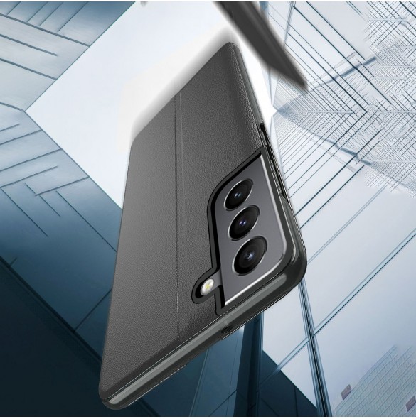 Eco Leather View Case elegant fodral med flip-skydd och stativfunktion för Samsung Galaxy S22 + (S22 Plus) blå