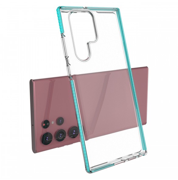 Spring Case cover gelé med färgad ram för Samsung Galaxy S22 Ultra mörkblå
