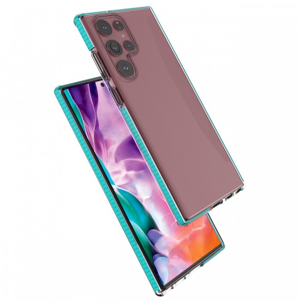 Spring Case cover gelé med färgad ram för Samsung Galaxy S22 Ultra mörkblå