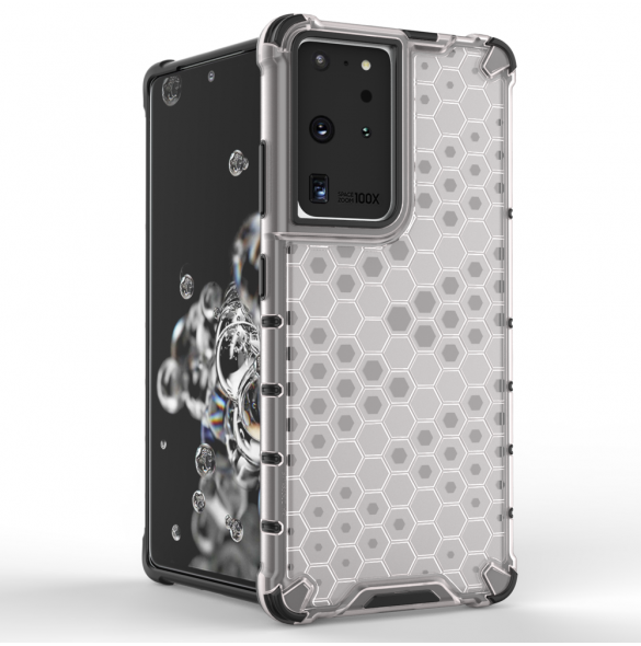 Honeycomb-fodral bepansrat skal med en gelram för Samsung Galaxy S22 Ultra blå