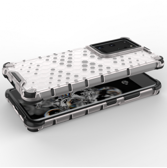 Honeycomb-fodral bepansrat skal med en gelram för Samsung Galaxy S22 Ultra blå