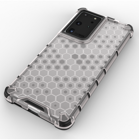 Honeycomb-fodral bepansrat skal med en gelram för Samsung Galaxy S22 Ultra blå