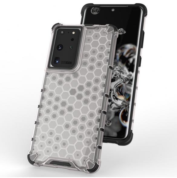 Honeycomb-fodral bepansrat skal med en gelram för Samsung Galaxy S22 Ultra blå