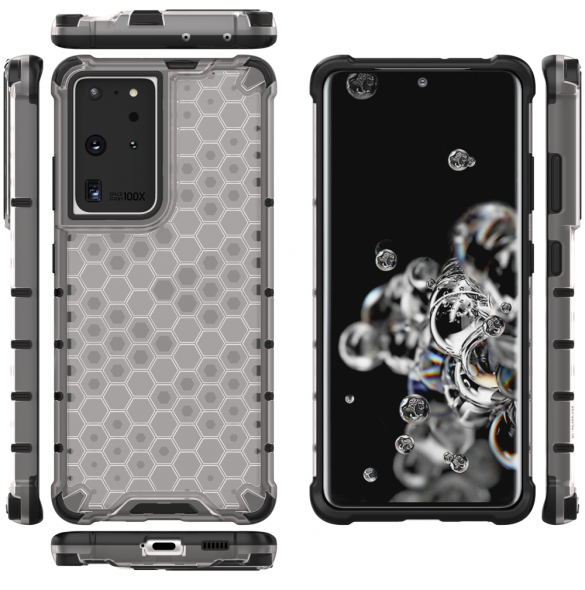 Honeycomb fodral pansarfodral med en gelram för Samsung Galaxy S22 Ultra transparent
