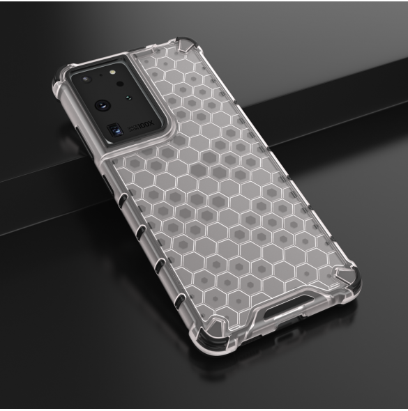 Honeycomb fodral pansarfodral med en gelram för Samsung Galaxy S22 Ultra transparent