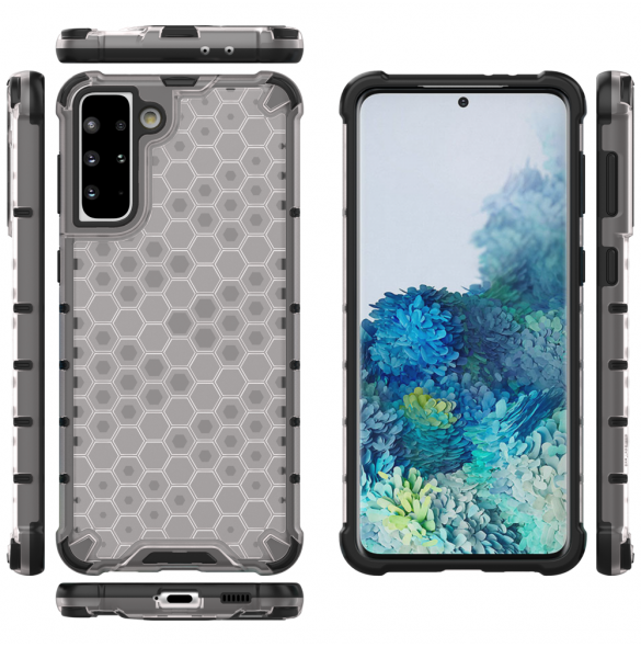 Honeycomb fodral pansrat skal med en gelram för Samsung Galaxy S22 transparent
