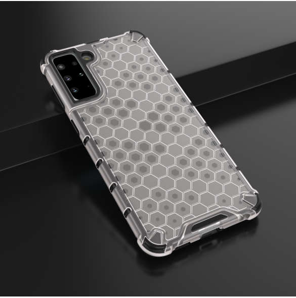 Honeycomb fodral pansrat skal med en gelram för Samsung Galaxy S22 transparent