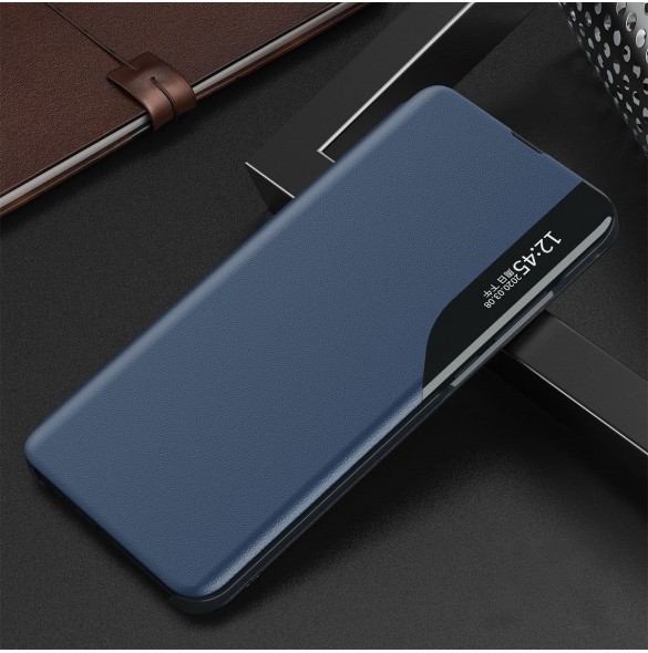 Eco Leather View Case Elegant flip-fodral med stativfunktion för Xiaomi Redmi Note 11S / Note 11 blå