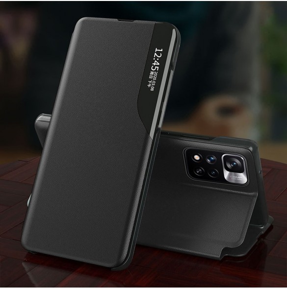 Eco Leather View Case Elegant flip-fodral med stativfunktion för Xiaomi Redmi Note 11S / Note 11 blå