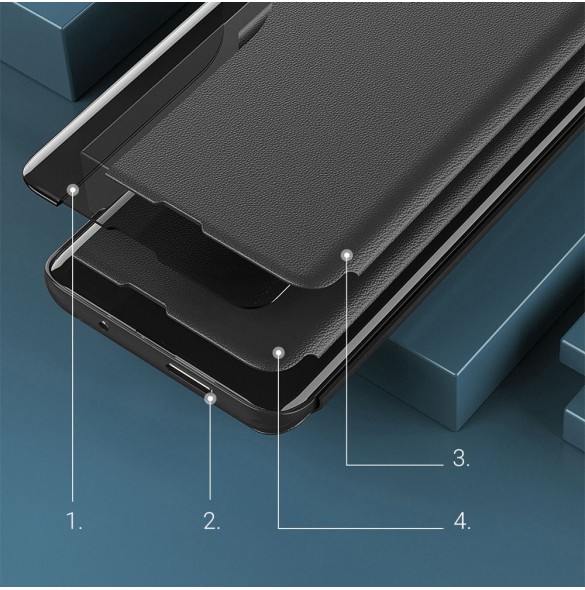 Eco Leather View Case Elegant flip-fodral med stativfunktion för Xiaomi Redmi Note 11S / Note 11 blå