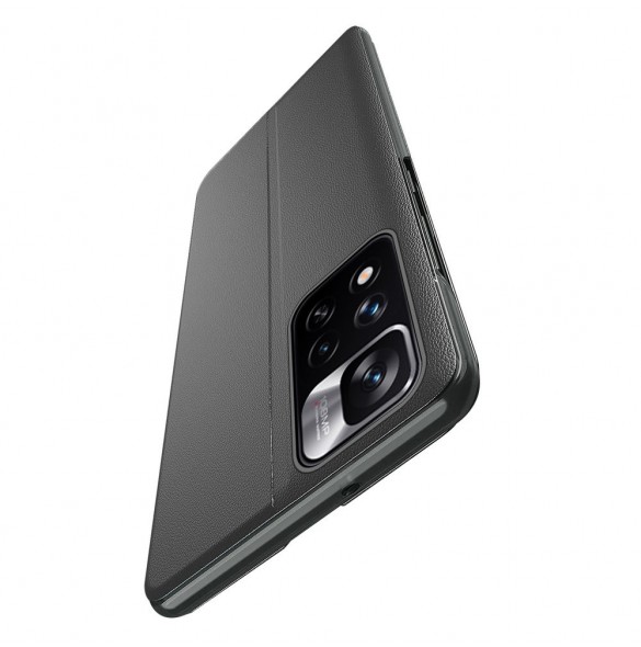 Eco Leather View Case Elegant flip-fodral med stativfunktion för Xiaomi Redmi Note 11S / Note 11 blå