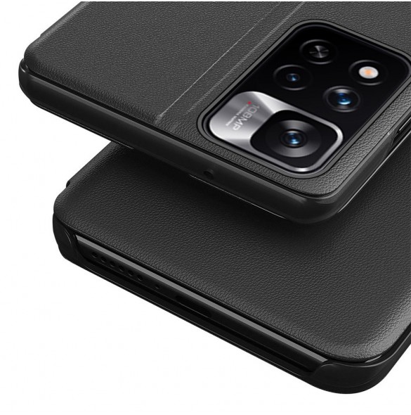 Eco Leather View Case Elegant flip-fodral med stativfunktion för Xiaomi Redmi Note 11S / Note 11 blå