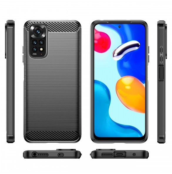Carbon Case Flexibel Cover Sleeve för Xiaomi Redmi Note 11S / Note 11 svart