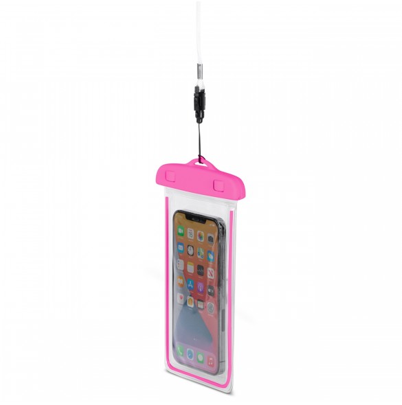 PVC vattentätt telefonfodral med snodd - rosa