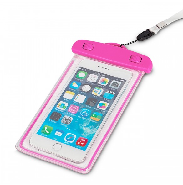 PVC vattentätt telefonfodral med snodd - rosa