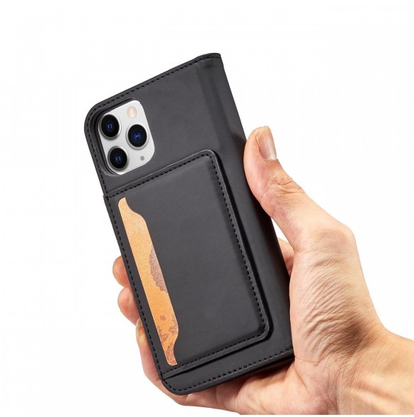 Magnetkortfodral för iPhone 12 täckkort plånbok kortställ svart
