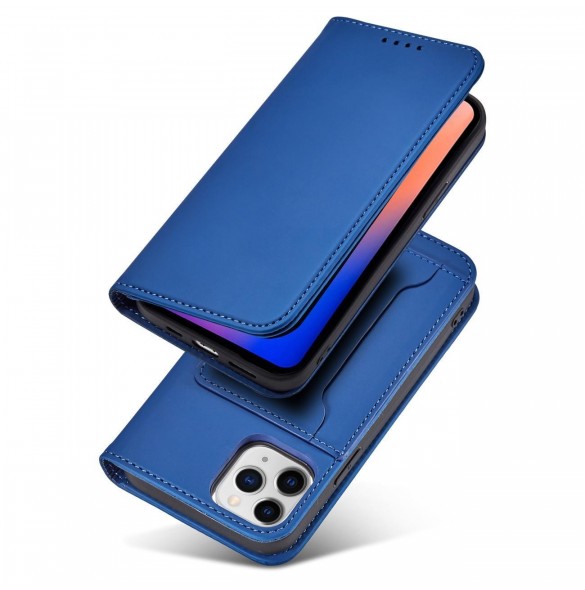 Magnetkortfodral för iPhone 12 täckkort plånbok kortställ blå