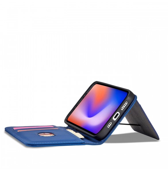 Magnetkortfodral för iPhone 12 täckkort plånbok kortställ blå