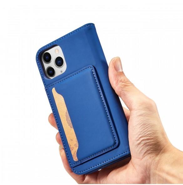 Magnetkortfodral för iPhone 12 täckkort plånbok kortställ blå