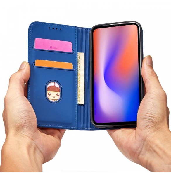 Magnetkortfodral för iPhone 12 täckkort plånbok kortställ blå