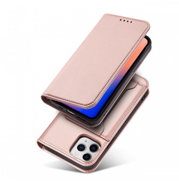 Magnet Kortfodral för iPhone 12 Pouch Card Plånbok Kortställ Rosa
