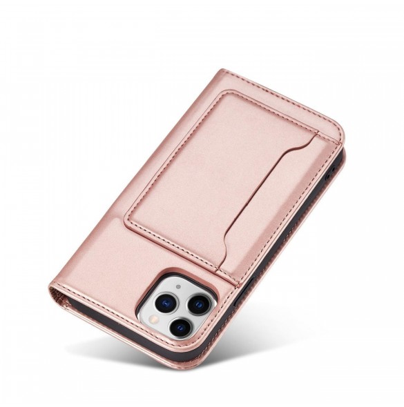 Magnet Kortfodral för iPhone 12 Pouch Card Plånbok Kortställ Rosa