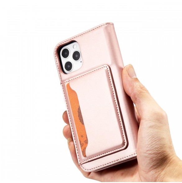 Magnet Kortfodral för iPhone 12 Pouch Card Plånbok Kortställ Rosa