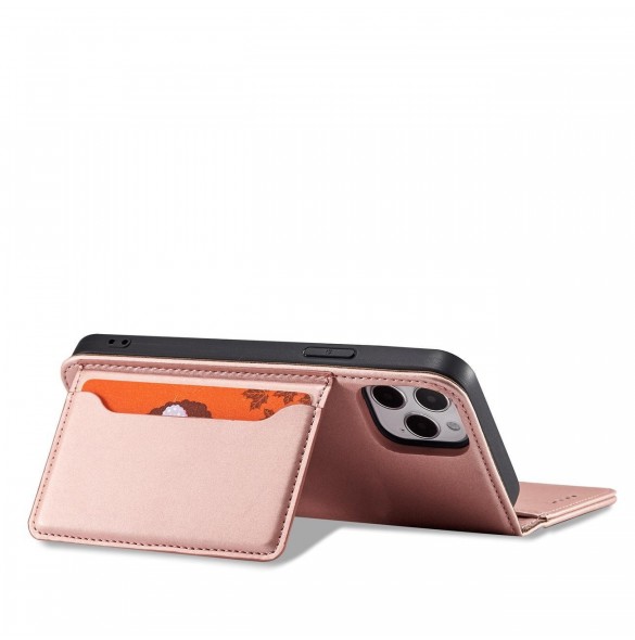 Magnet Kortfodral för iPhone 12 Pouch Card Plånbok Kortställ Rosa