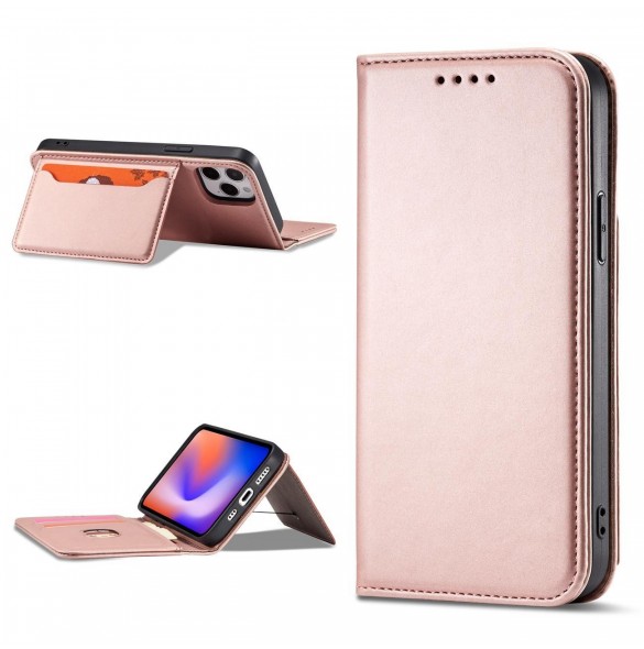 Magnet Kortfodral för iPhone 12 Pouch Card Plånbok Kortställ Rosa