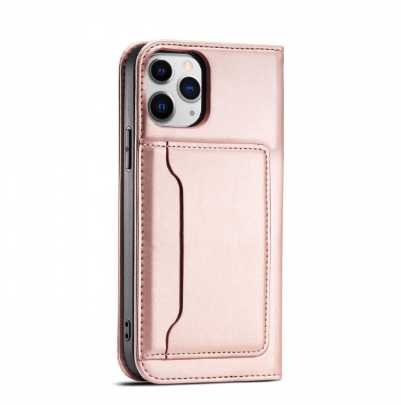 Magnetkortfodral för iPhone 12 Pro Pouch Card Plånbok Kortställ Rosa