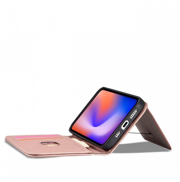 Magnetkortfodral för iPhone 12 Pro Pouch Card Plånbok Kortställ Rosa
