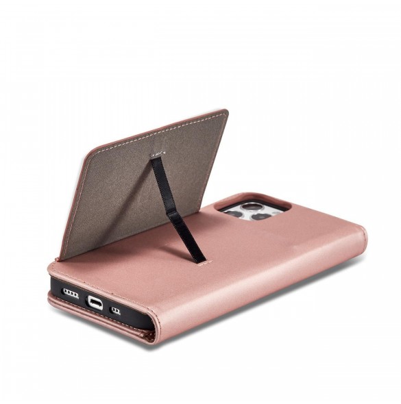 Magnetkortfodral för iPhone 12 Pro Pouch Card Plånbok Kortställ Rosa