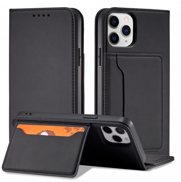 Magnetkortfodral för iPhone 12 Pro Max Pouch Card Plånbok Korthållare Svart