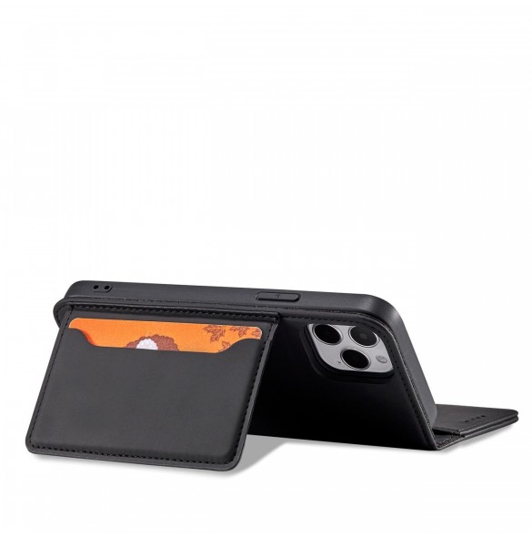 Magnetkortfodral för iPhone 12 Pro Max Pouch Card Plånbok Korthållare Svart