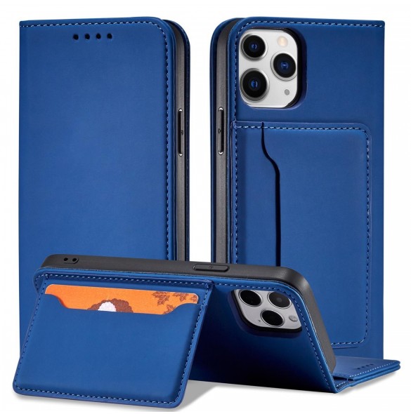 Magnetkortfodral för iPhone 12 Pro Max Pouch Card Plånbok Korthållare Blå