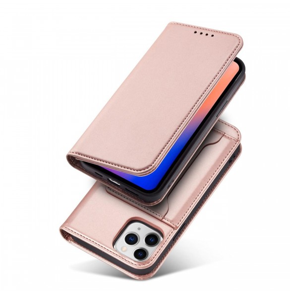 Magnetkortfodral för iPhone 12 Pro Max Pouch Card Plånbok Korthållare Rosa