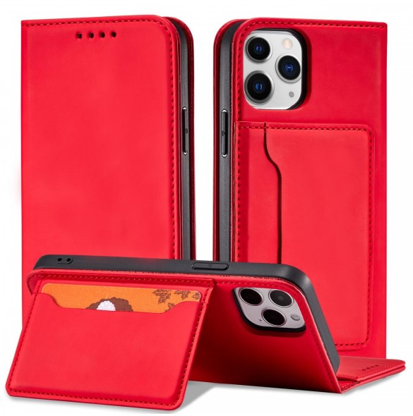 Magnetkortfodral för iPhone 12 Pro Max Pouch Card Plånbok Korthållare Röd