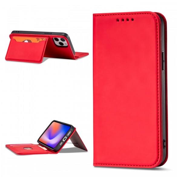 Magnetkortfodral för iPhone 12 Pro Max Pouch Card Plånbok Korthållare Röd