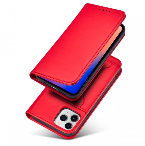 Magnetkortfodral för iPhone 12 Pro Max Pouch Card Plånbok Korthållare Röd