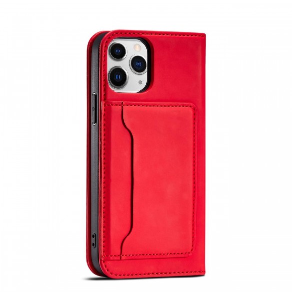 Magnetkortfodral för iPhone 12 Pro Max Pouch Card Plånbok Korthållare Röd