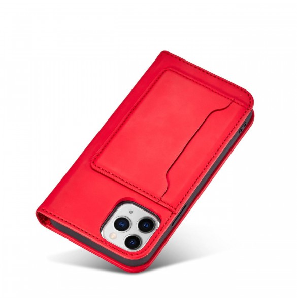 Magnetkortfodral för iPhone 12 Pro Max Pouch Card Plånbok Korthållare Röd