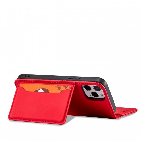 Magnetkortfodral för iPhone 12 Pro Max Pouch Card Plånbok Korthållare Röd