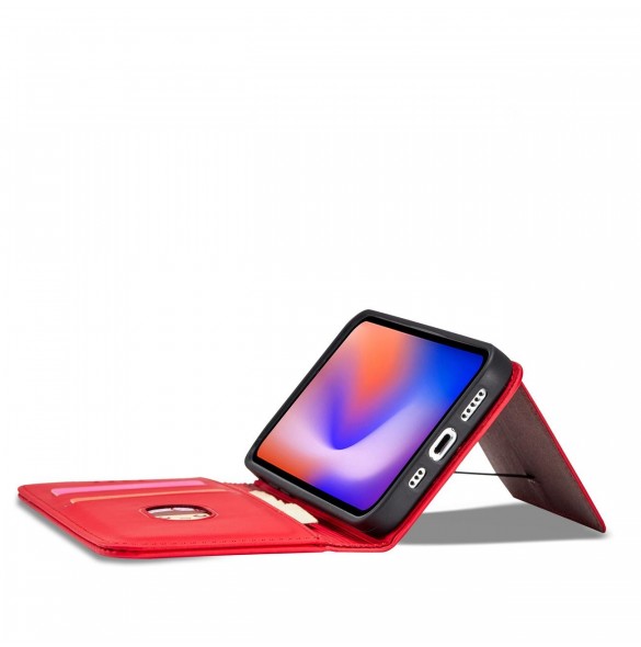 Magnetkortfodral för iPhone 12 Pro Max Pouch Card Plånbok Korthållare Röd